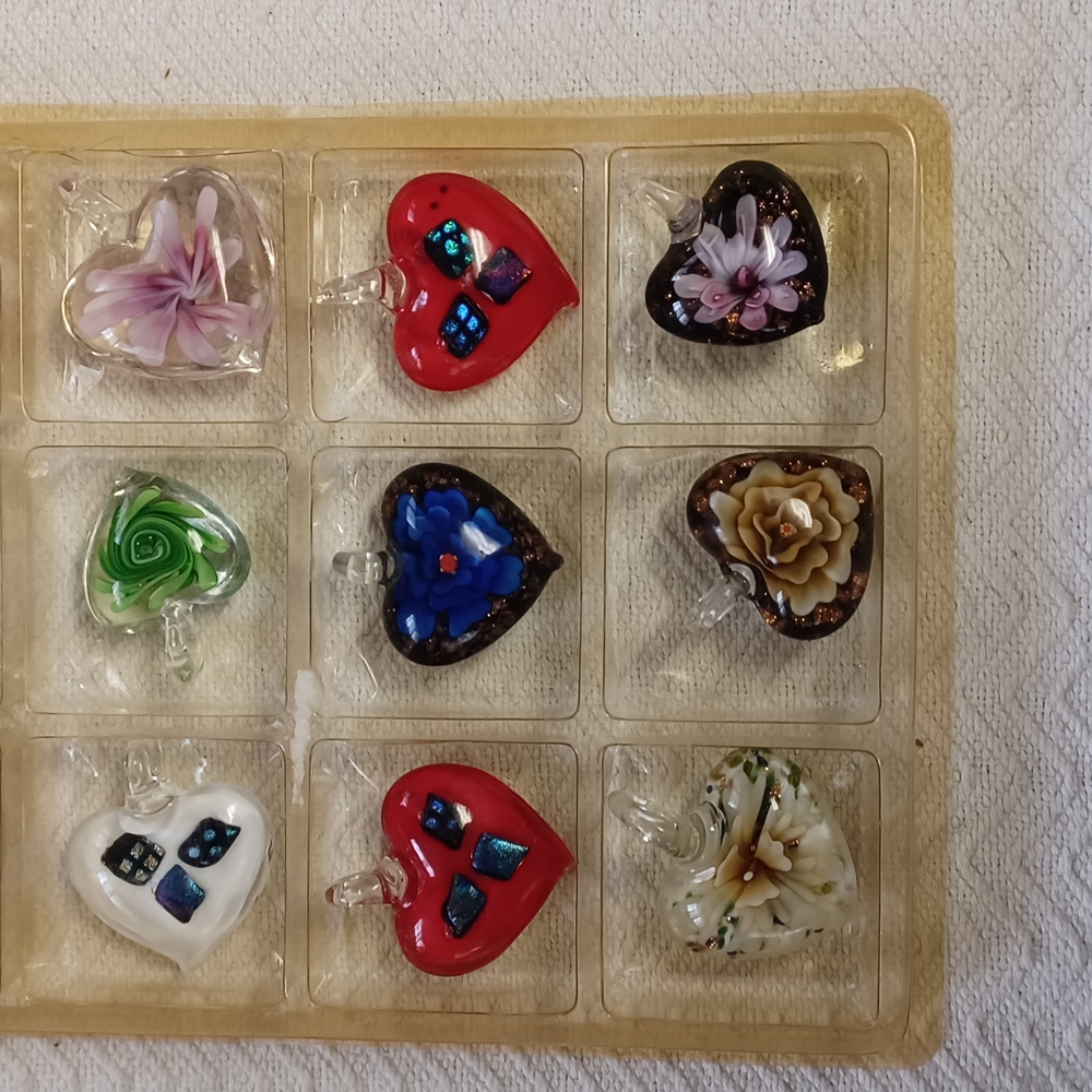 Colorful Heart-Shaped Glass Pendants Set